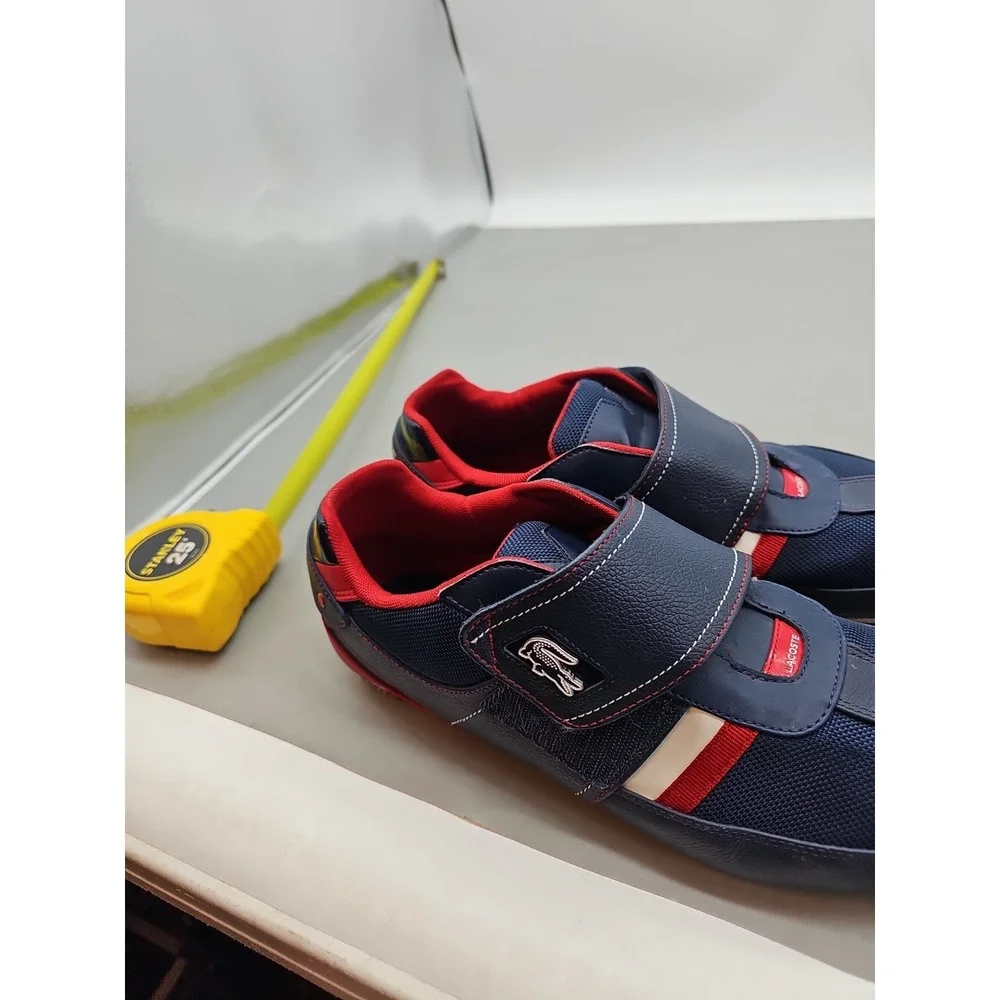 Lacoste Mens Misano Strap Leather Synthetic Shoes Navy Blue  Red Size 12